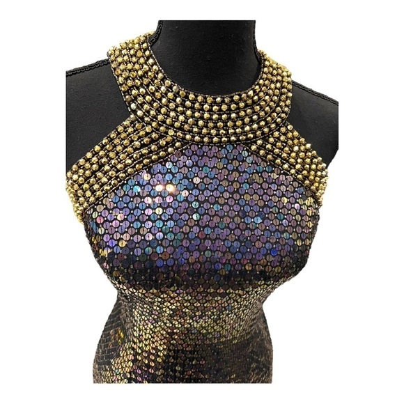 Oleg Cassini Vintage Sequin Beaded Backless Evening Dress 4 - Picture 7 of 13